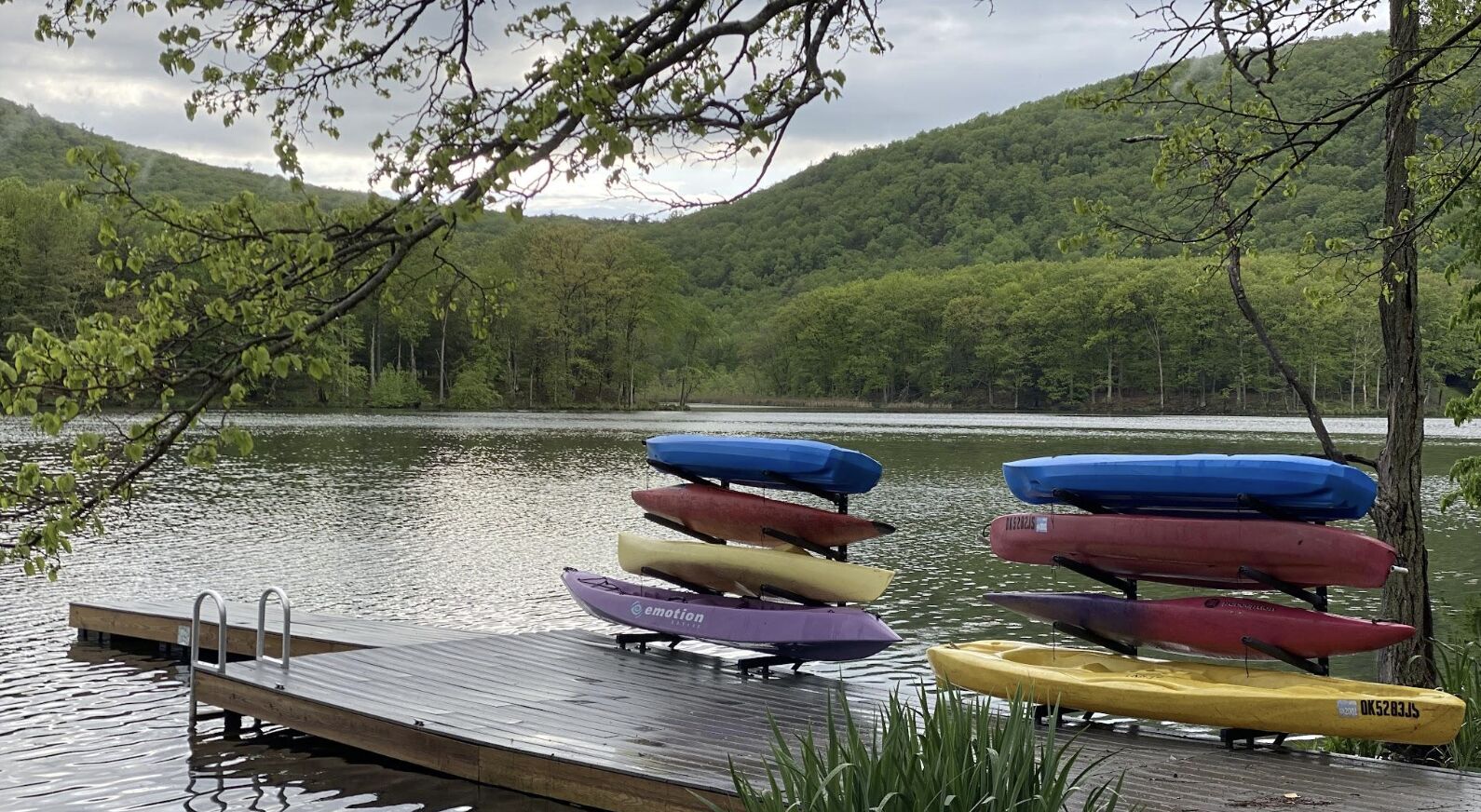 Kayaks and paddleboards on the dock
