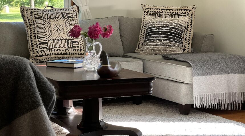 Family room with a sectional sofa and coffee table