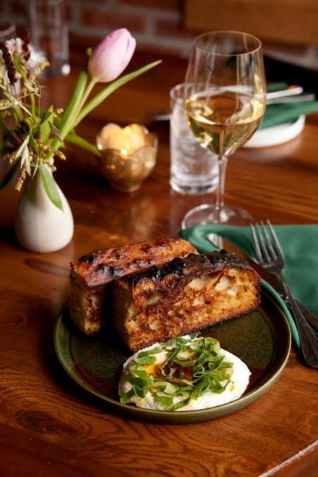 Grilled bread and a glass of white wine at Willa