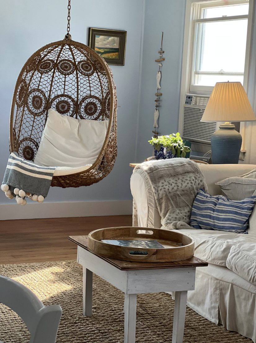 Wicker hanging chair in the living room